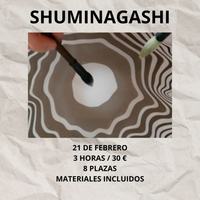 Taller de Shuminagashi el 21 de febrero, duración de 3 horas, 8 plazas disponibles.